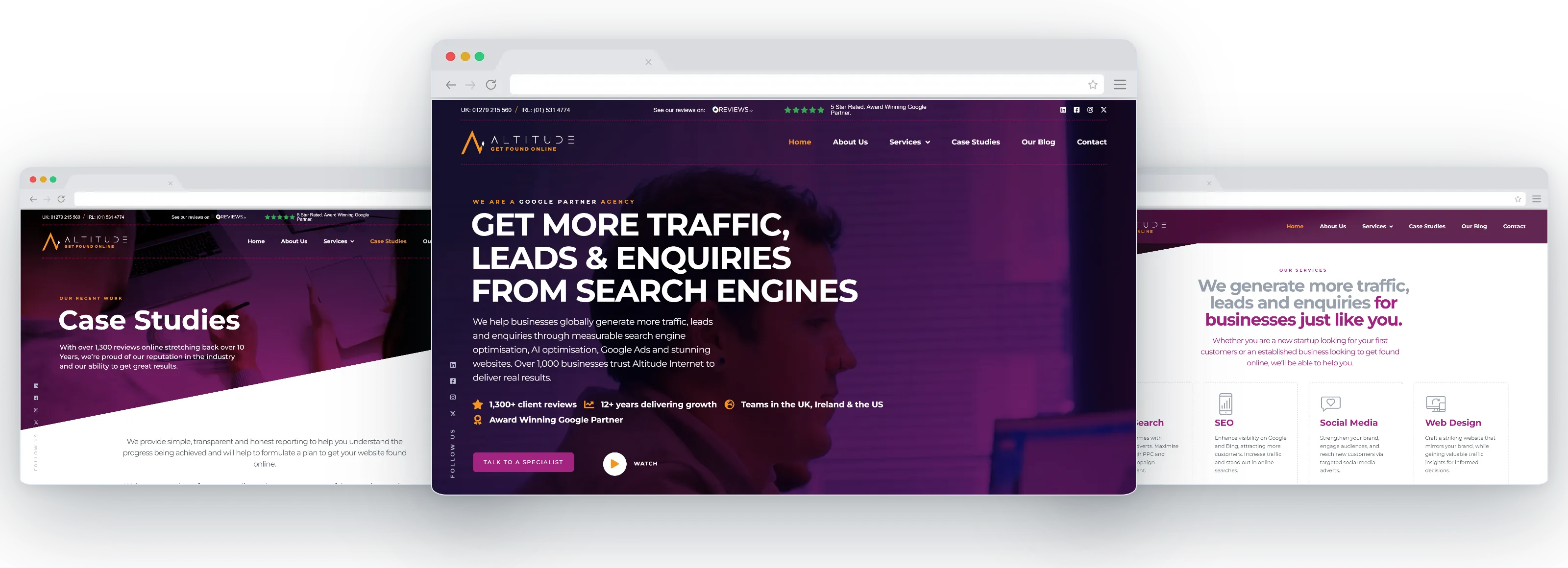 The Altitude Internet site: the case-study library, the home page and the service cards