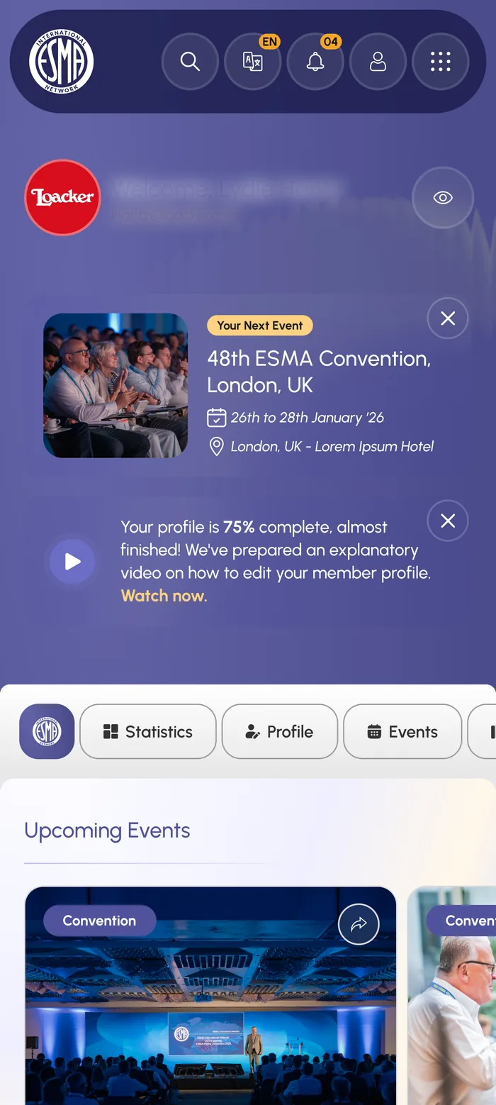 The member area in the app