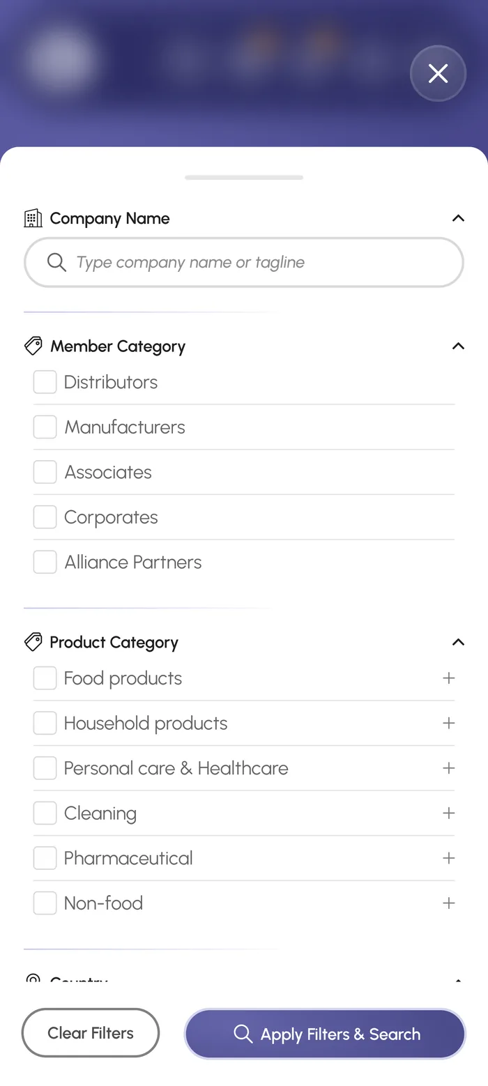 Directory filters, category, member type, product category