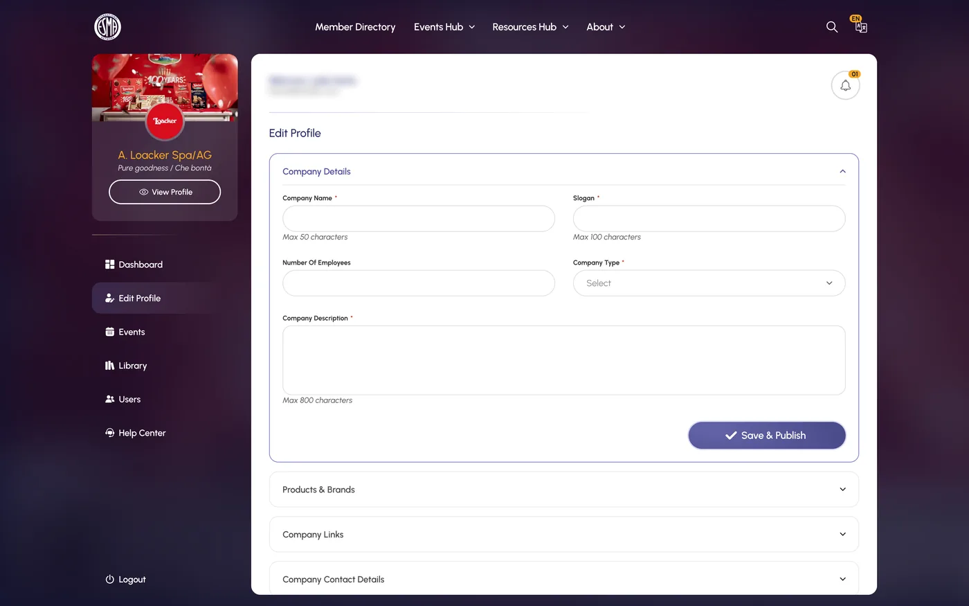 Editing a company profile, the member owns their own record