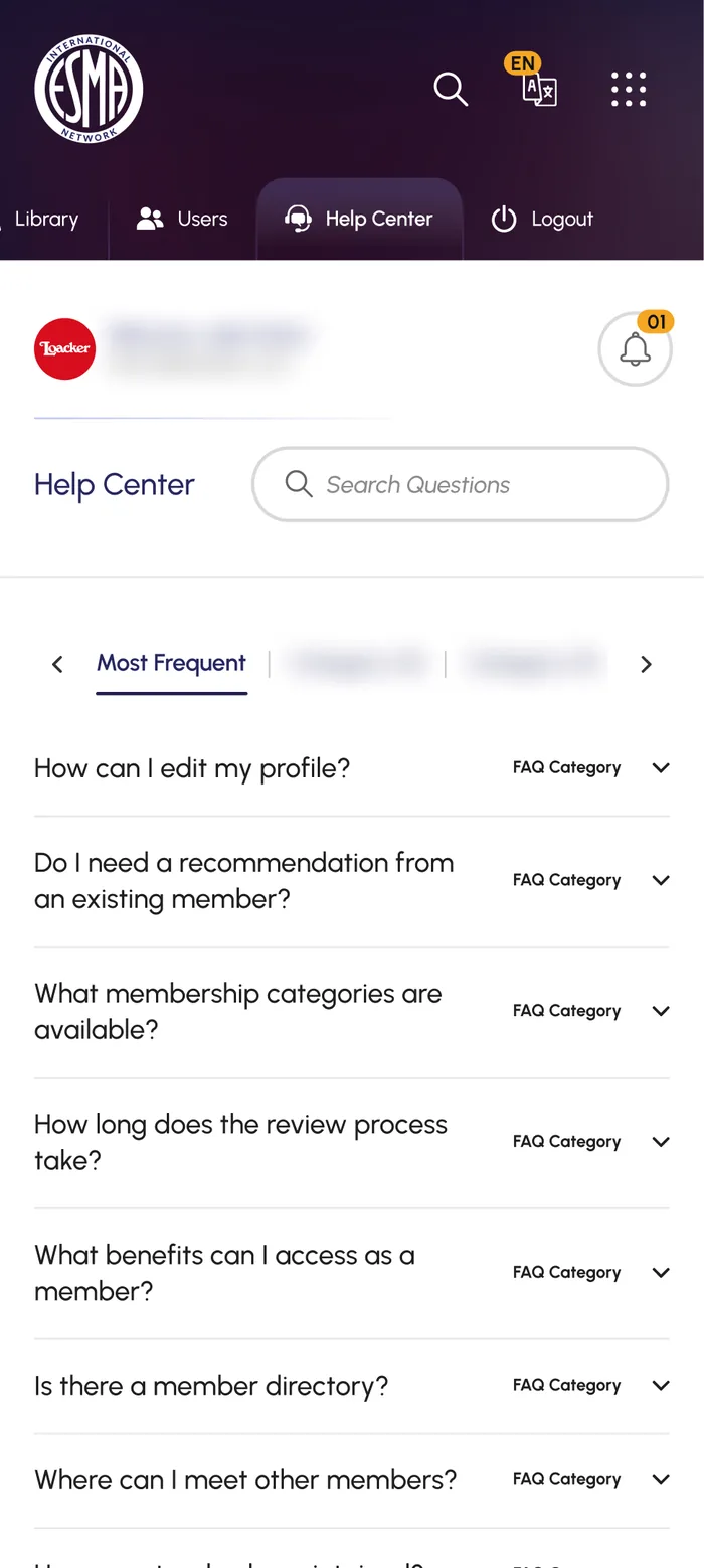 The help centre on mobile