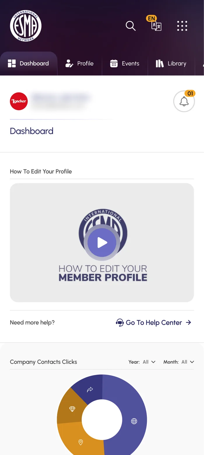 The member dashboard on mobile