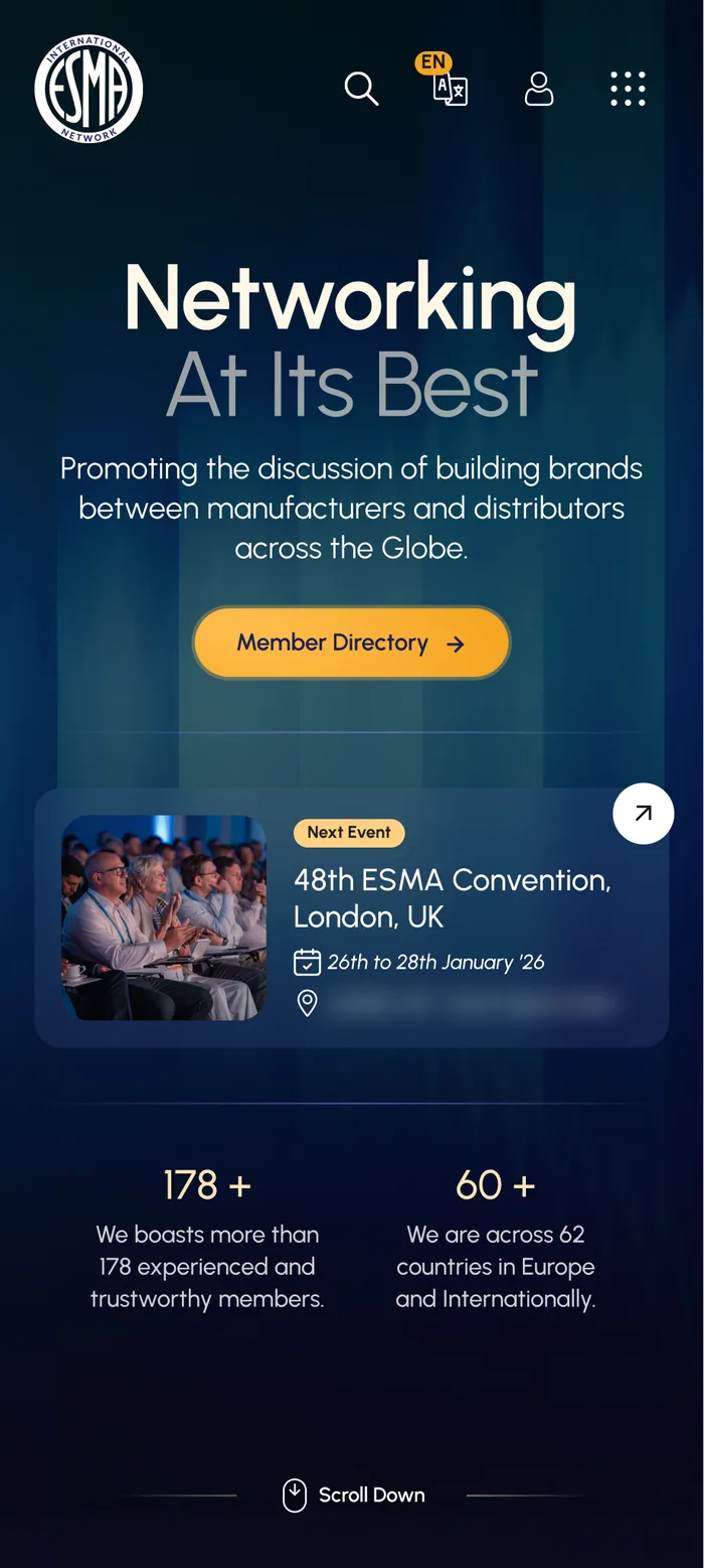 ESMA website homepage on mobile