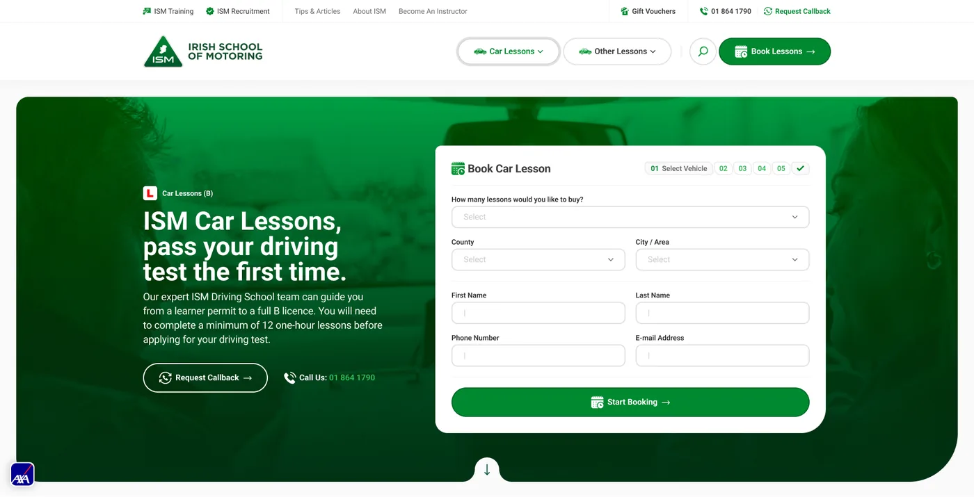Car lessons, the argument and the booking panel on one screen