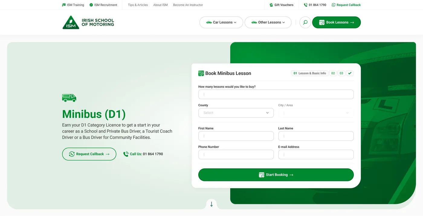 Minibus (D1), one category on the shared lesson template