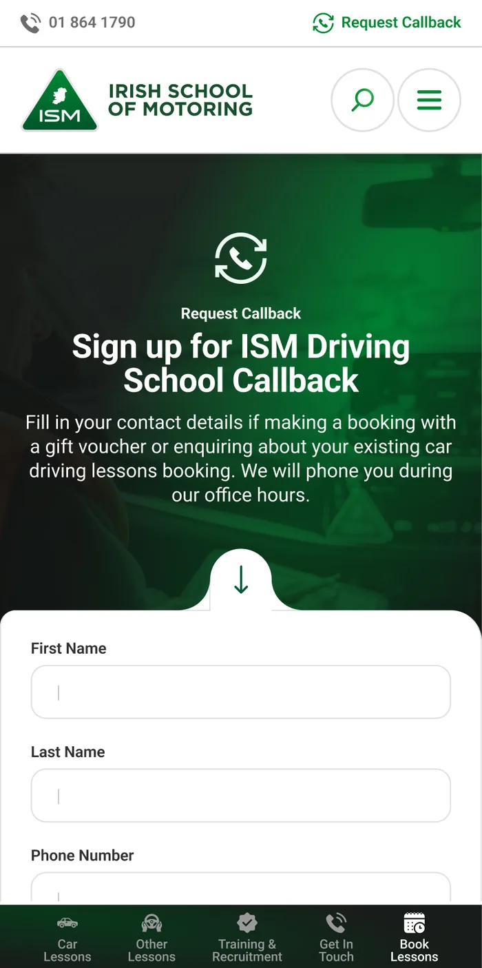 The callback form, the path for the parent who is paying but never on the site