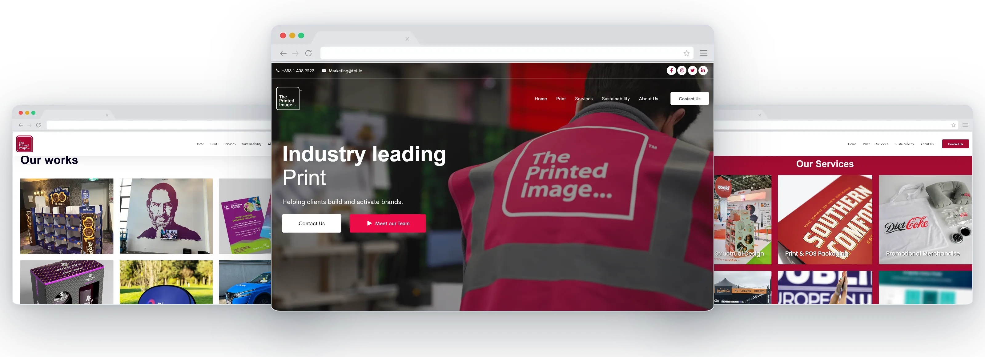 The Printed Image website: the Our works gallery, the home page and the Our Services band.
