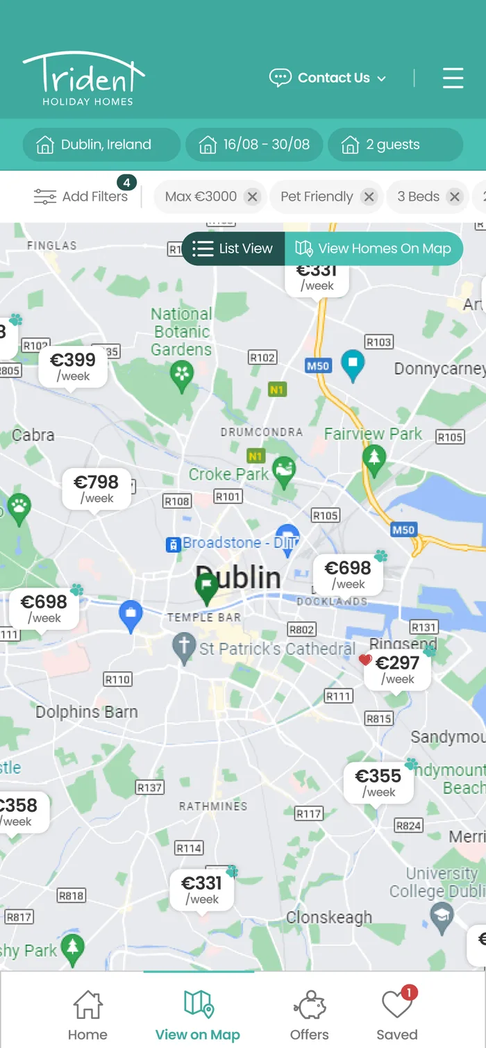 Explore on mobile, the map with prices in place