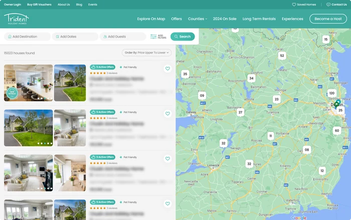 Explore, the live map beside the results list